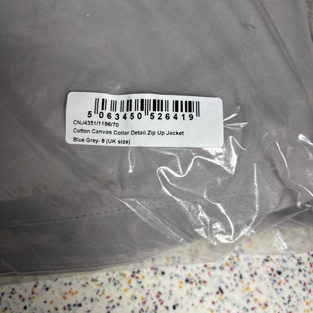 NWT PLT New BLUE GREY CANVAS COLLAR DETAIL ZIP UP JACKET Women’s Size 8 - Picture 6 of 6